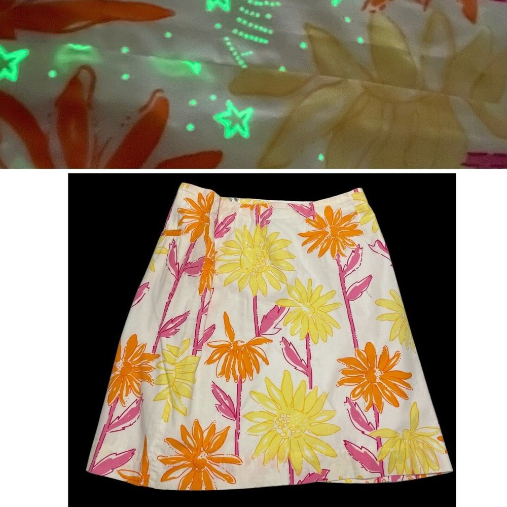 Lilly Pulitzer Floral Glow in the Dark Knee Length Skirt woman sz 4 white label